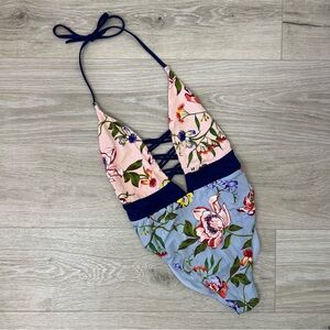 The Bikini Lab Floral Plunge Halter One Piece